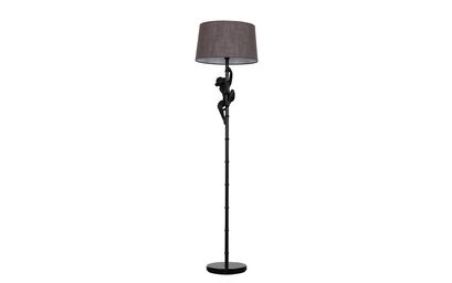 George Monkey Black Floor Lamp with Grey Faux Linen Shade | Lighting | ScS