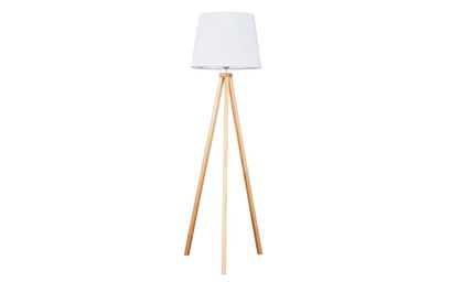 Barbro Light Wood Tripod Floor Lamp with White Shade | Lighting | ScS